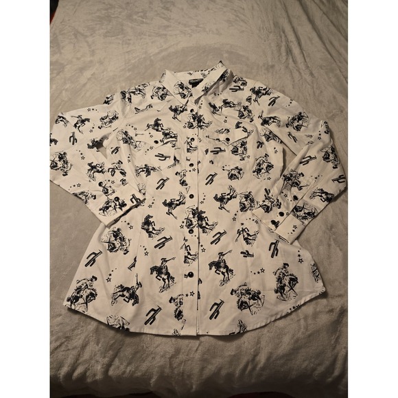 Wrangler Tops - Wrangler Retro Western Pearl Snap Cowgirl Shirt Womens Med White Black 112330046